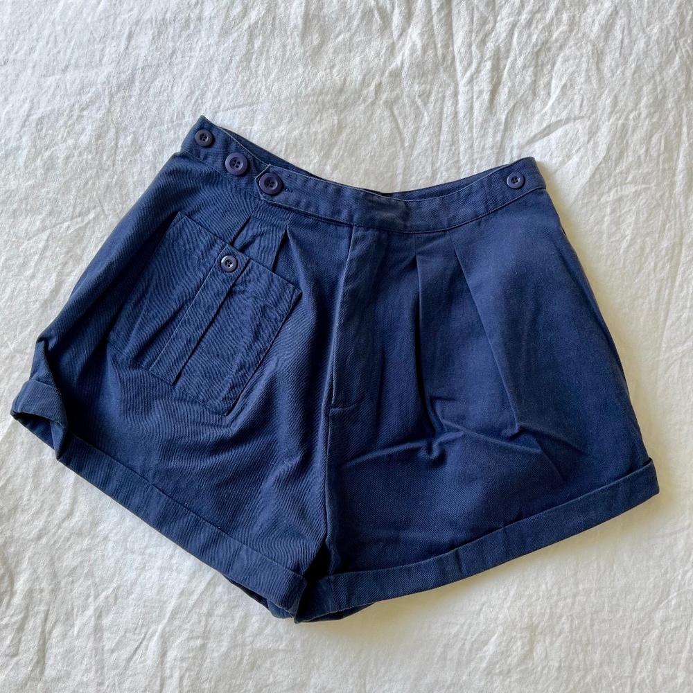 Doen High Waist Navy Blue Women's Shorts
